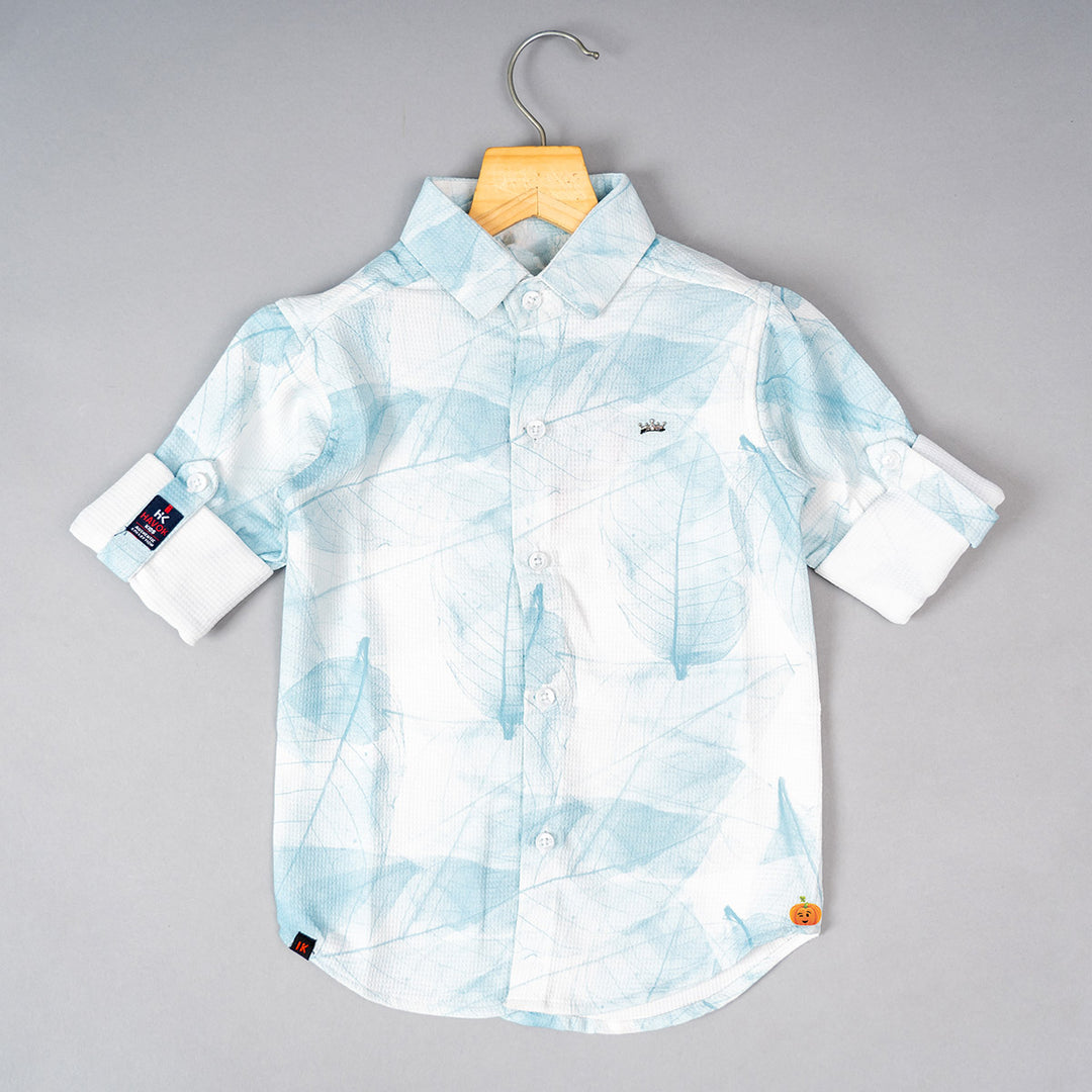 Sky Blue Leaf Print Boys Shirt