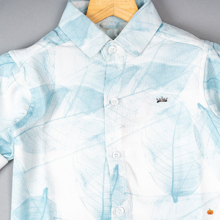 Sky Blue Leaf Print Boys Shirt