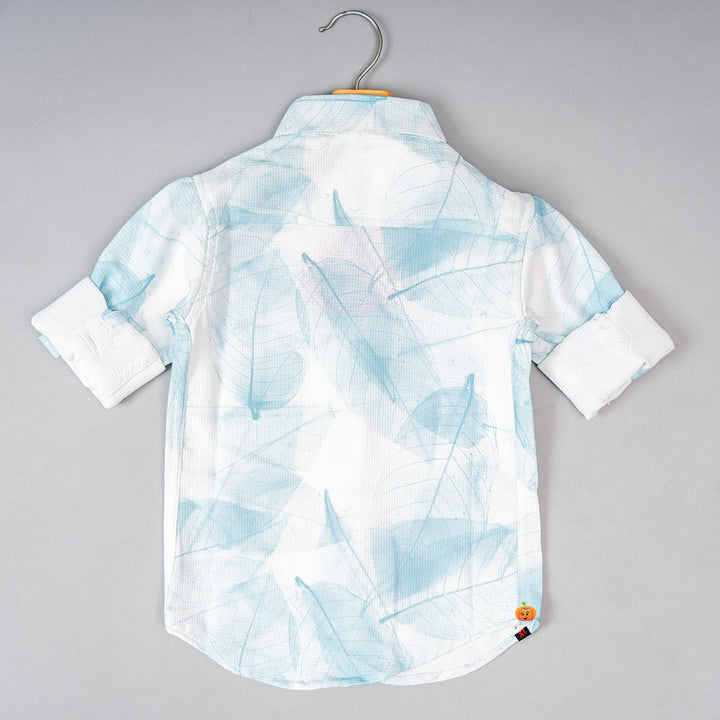 Sky Blue Leaf Print Boys Shirt