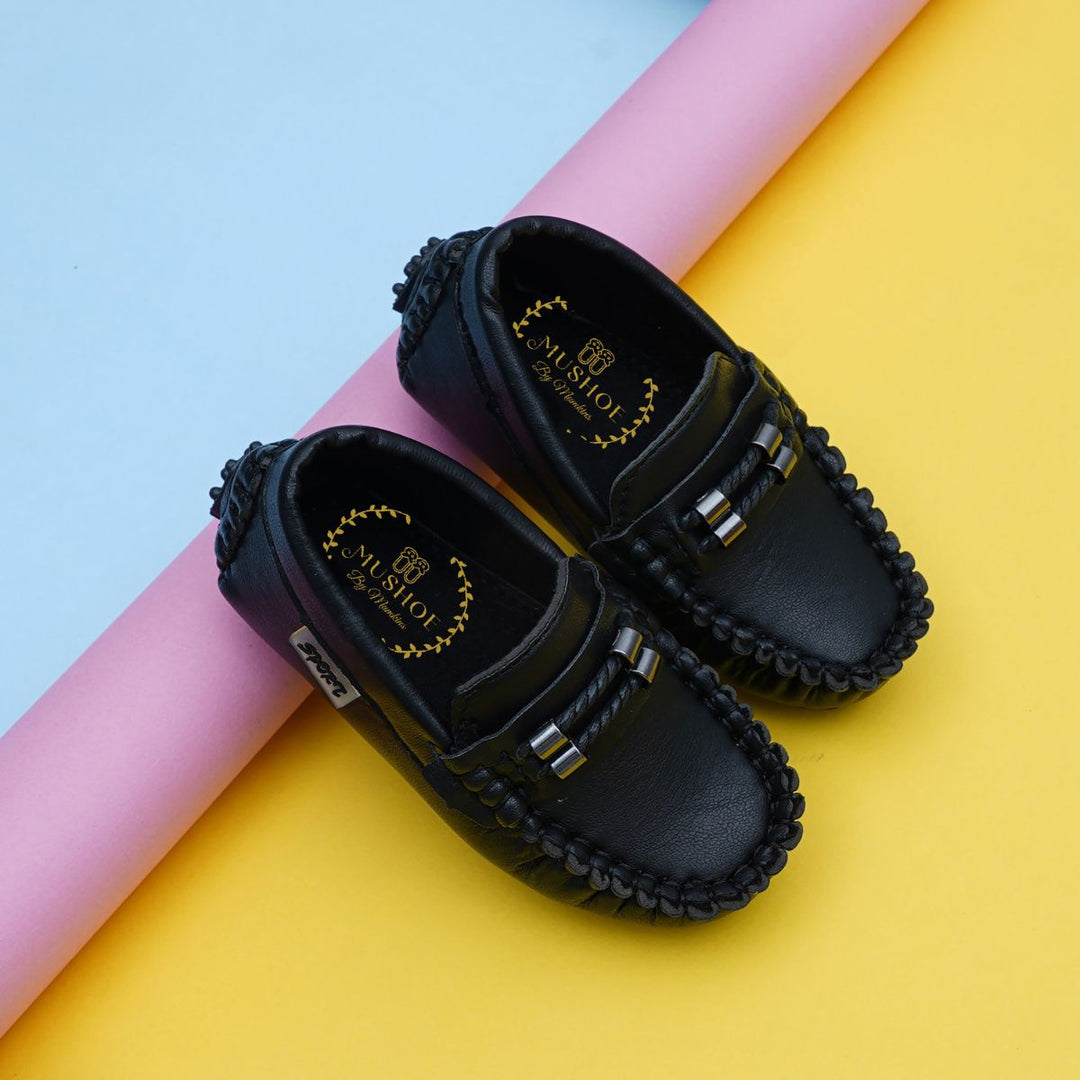 Black Loafer Shoes for Boys Front 