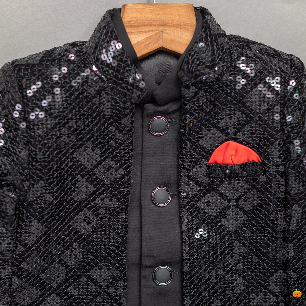 Black Sequin Boys Sherwani