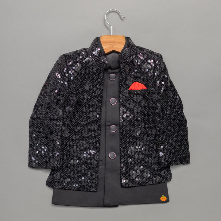 Black Sequin Boys Sherwani