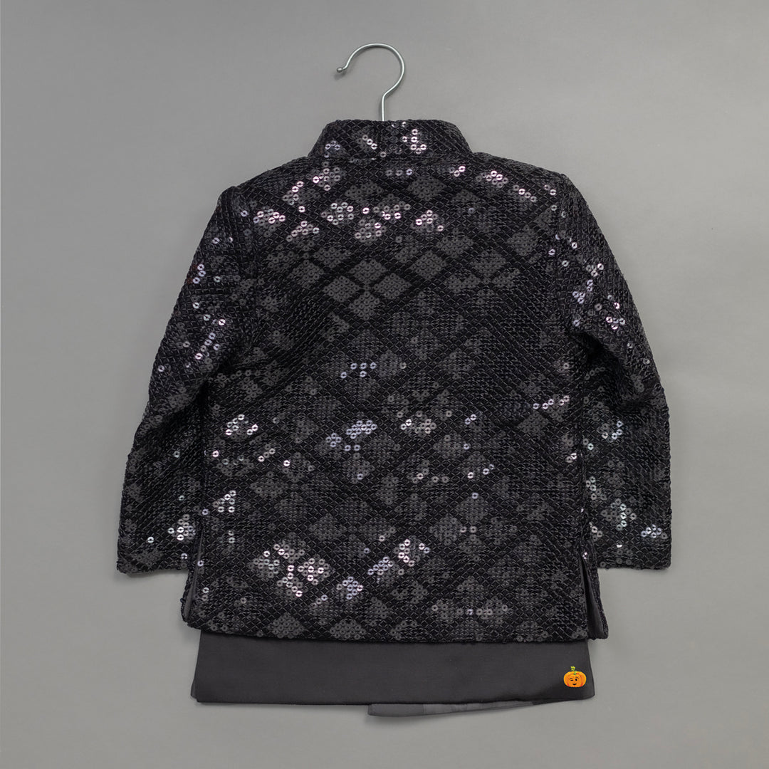Black Sequin Boys Sherwani