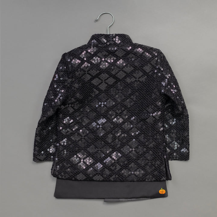 Black Sequin Boys Sherwani