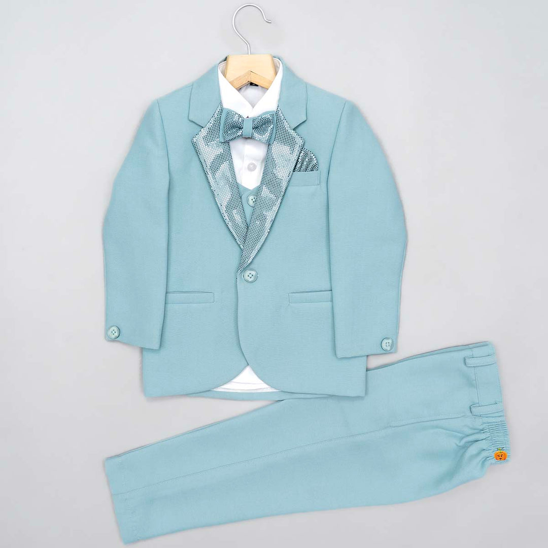 Turquoise & Pink Solid Boys Suit Front View