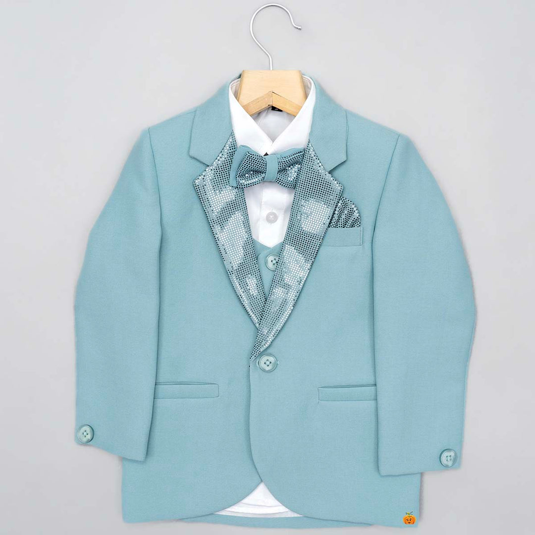 Turquoise & Pink Solid Boys Suit Top View