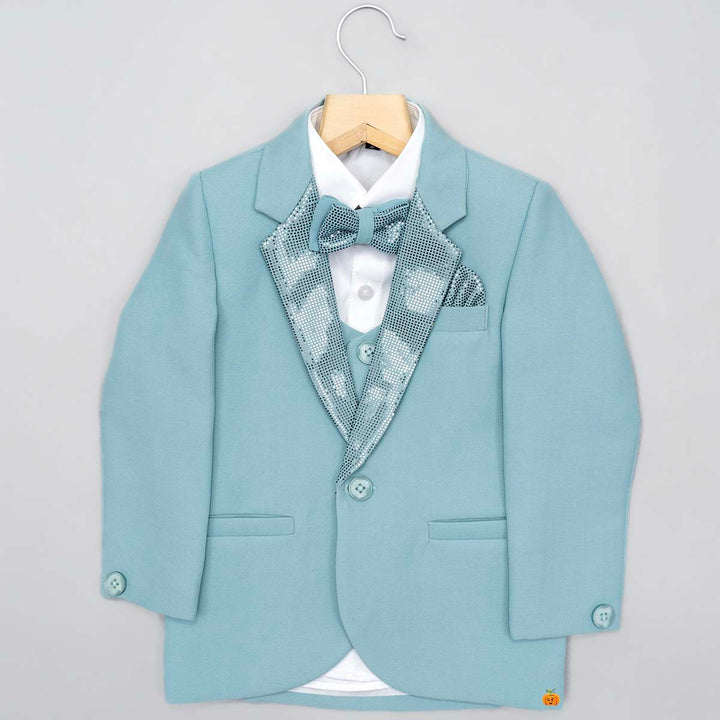 Turquoise & Pink Solid Boys Suit Top View