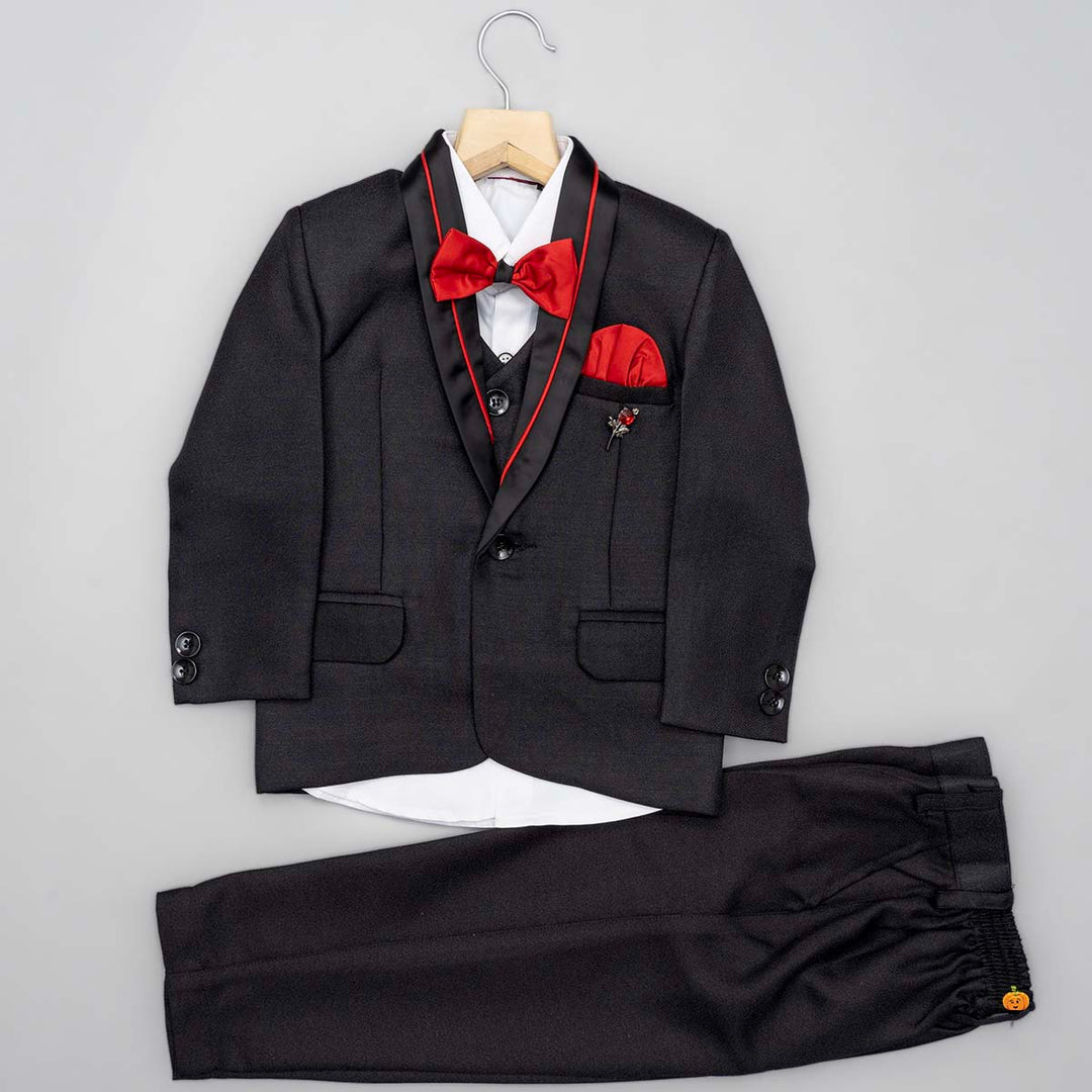 Black Boys Suit with Red Bow Tie Front View