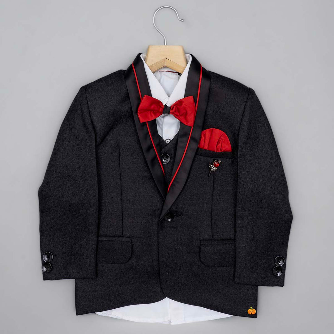 Black Boys Suit with Red Bow Tie Top View