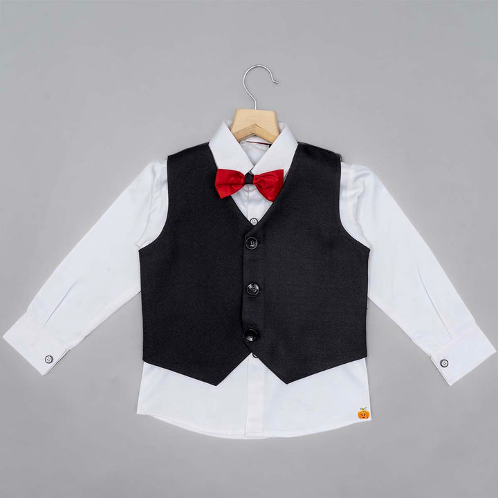 Black Boys Suit with Red Bow Tie Waistcoat View
