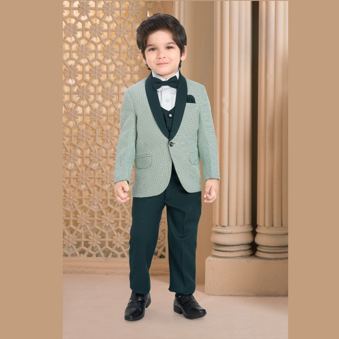 Green Tuxedo Suit for Boys with Bow Front 