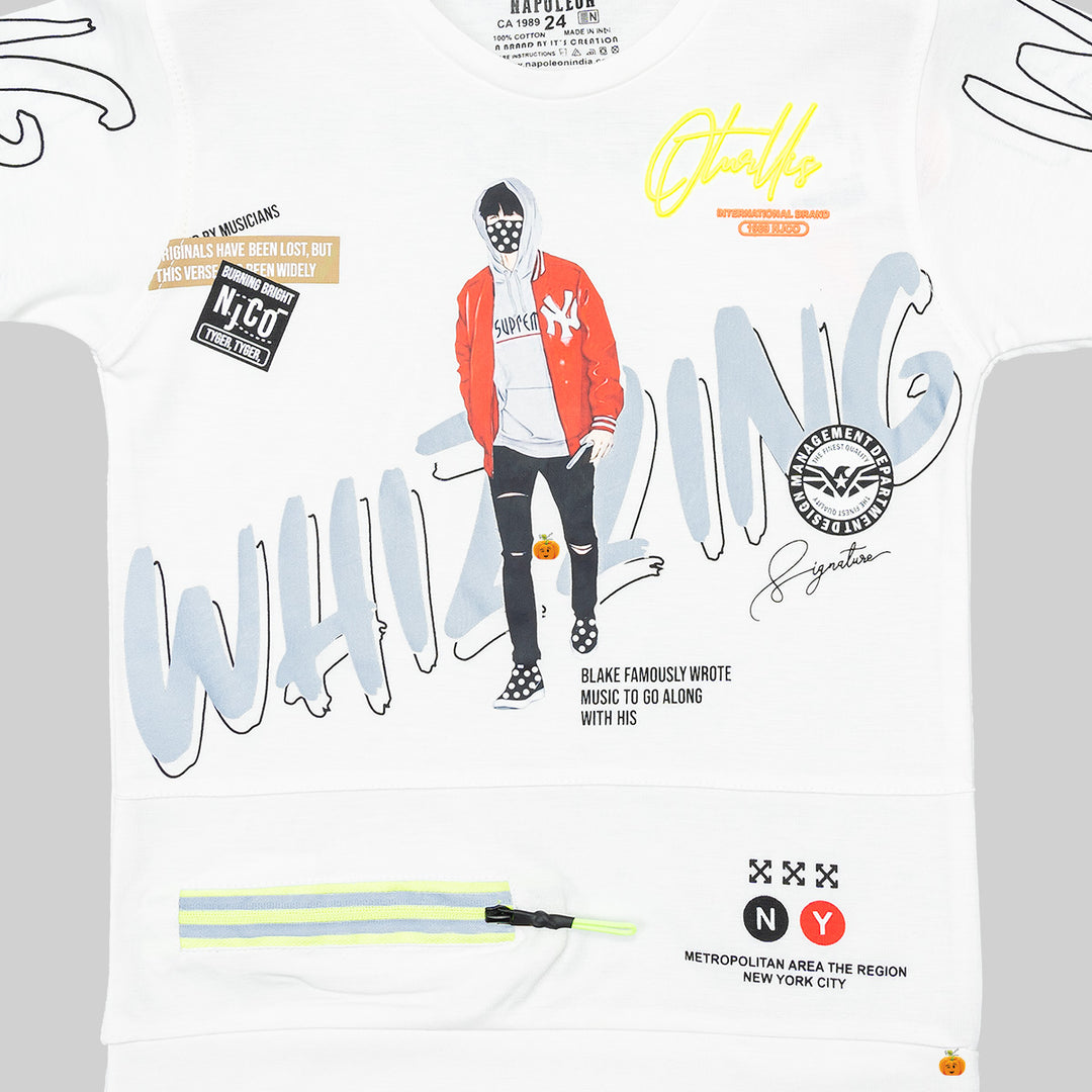White Graphic Print Boys T-shirt Close Up 