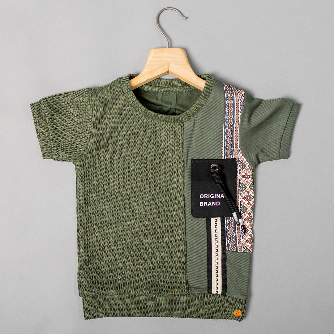 Green & Cream half Sleeves Boys T-shirt