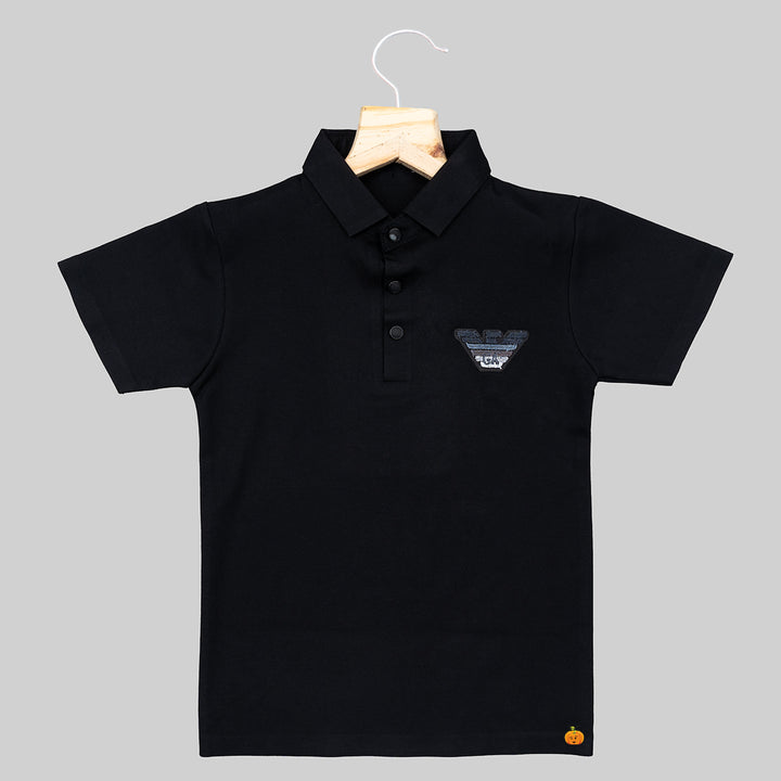 Black Polo Collar T-shirt for Boys Front View