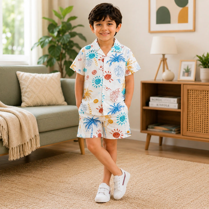Casual Tropical Print Co-ord Set for Boys