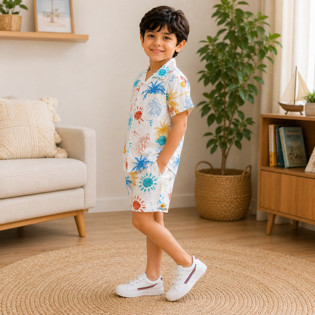 Casual Tropical Print Co-ord Set for Boys
