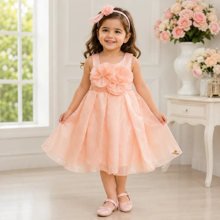Charming Peach Party Frock for Girls