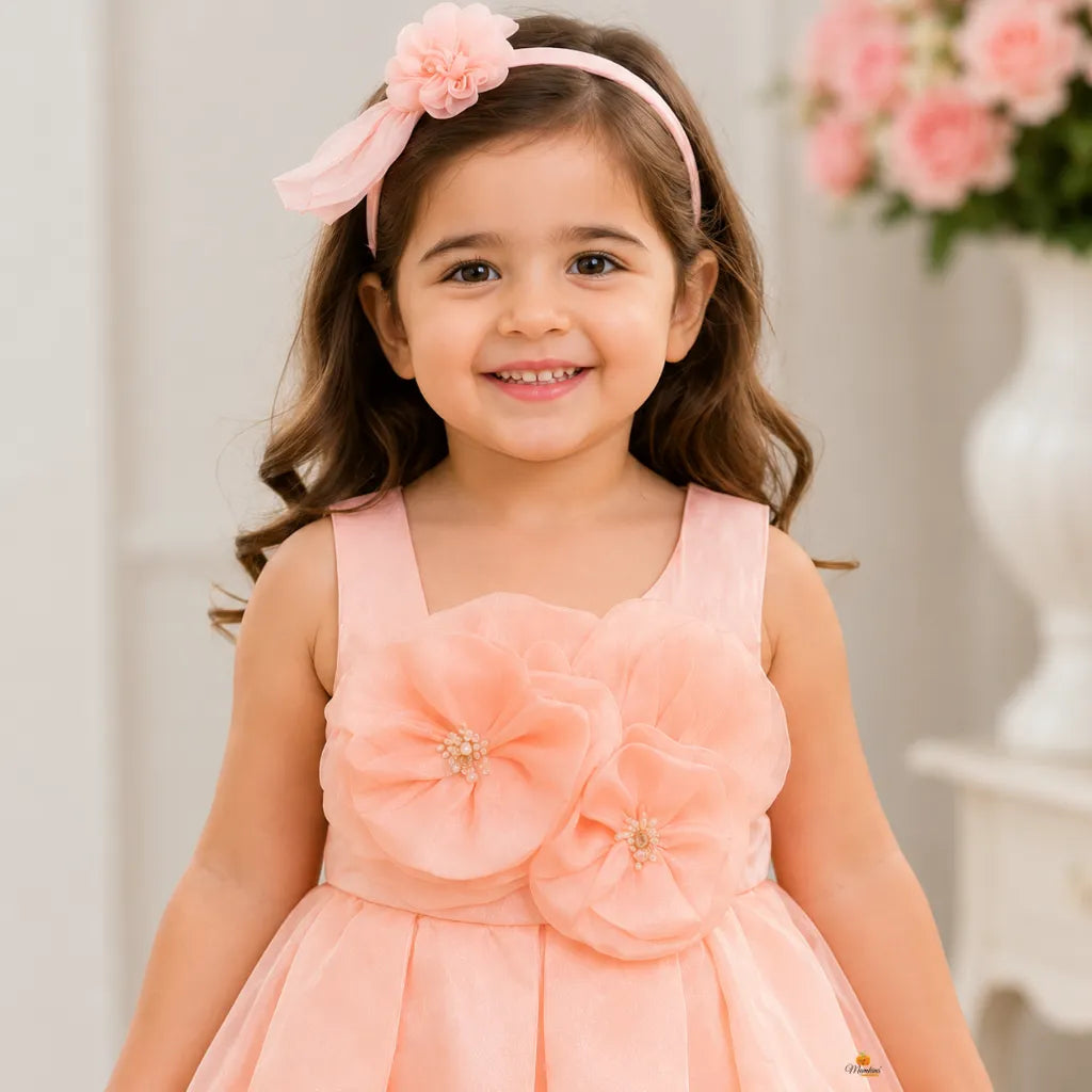 Charming Peach Party Frock for Girls