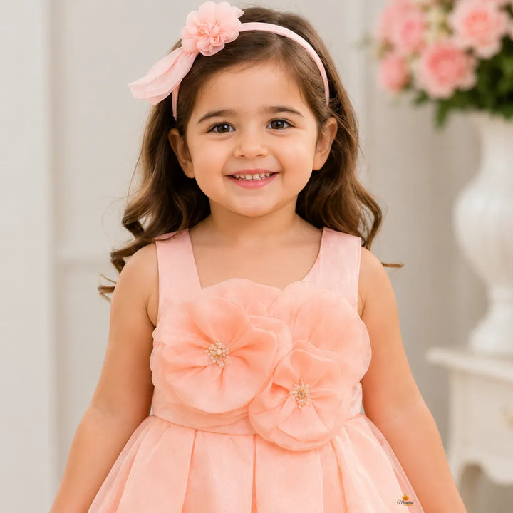 Charming Peach Party Frock for Girls