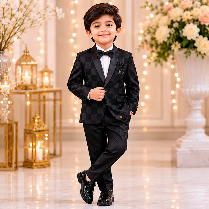 Solid Checked Boys Tuxedo