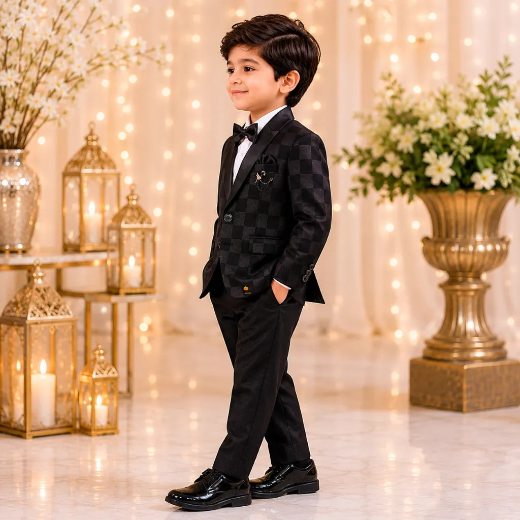 Solid Checked Boys Tuxedo