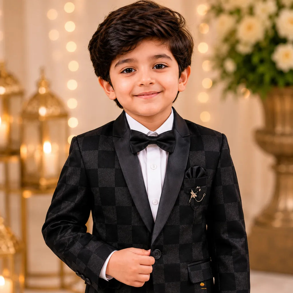 Solid Checked Boys Tuxedo