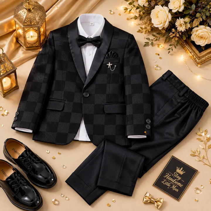 Solid Checked Boys Tuxedo