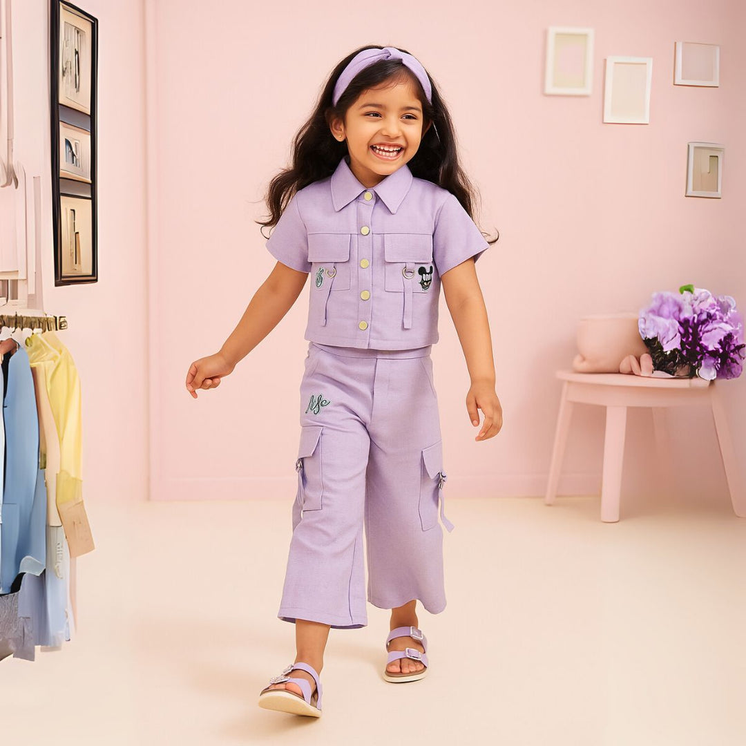 Purple Cargo Style Co-ord Set for Girls