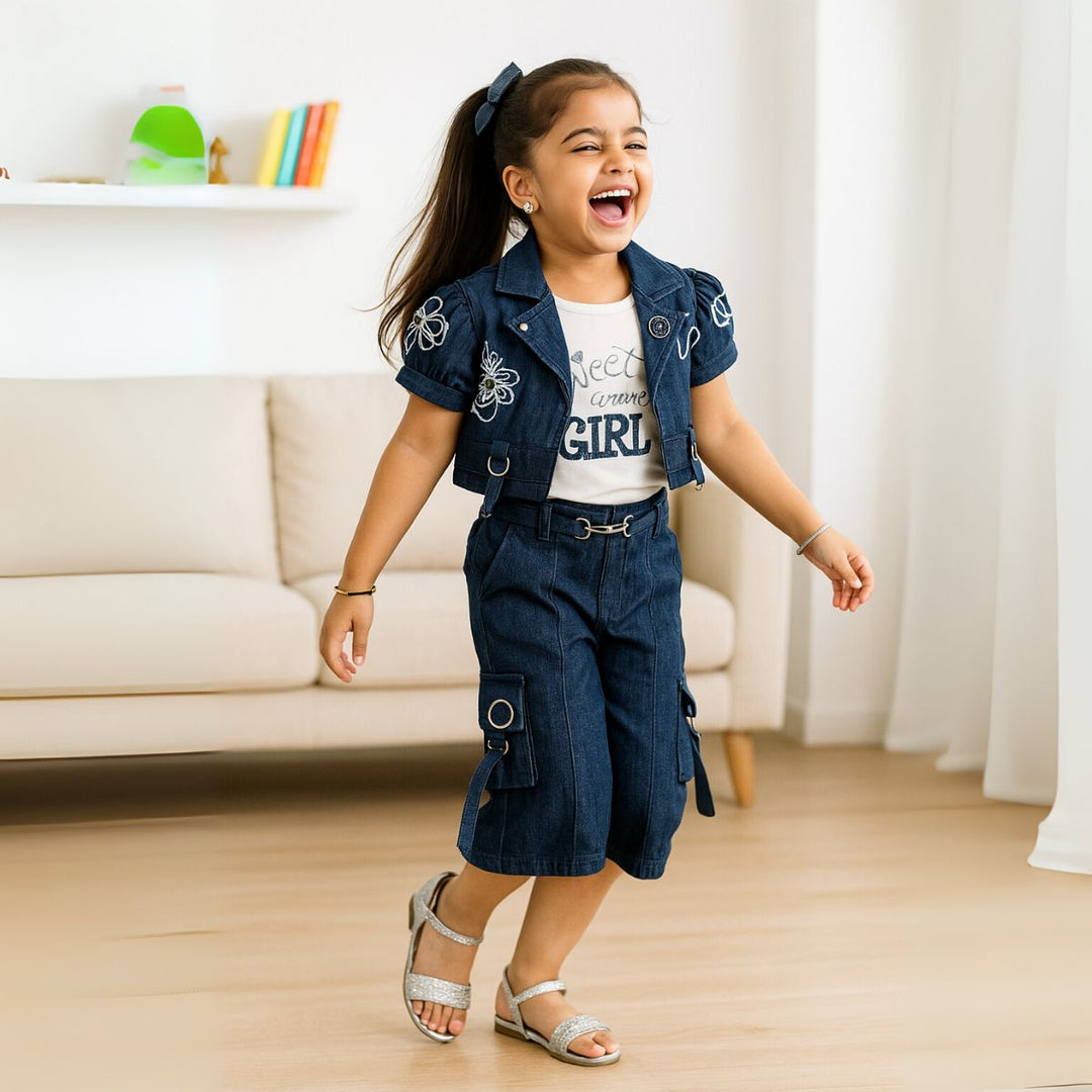 Dark Blue Denim Co-ord Set for Girls