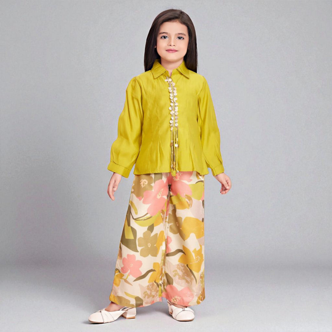 Yellow Co-ord Set for Girls with Floral Palazzo