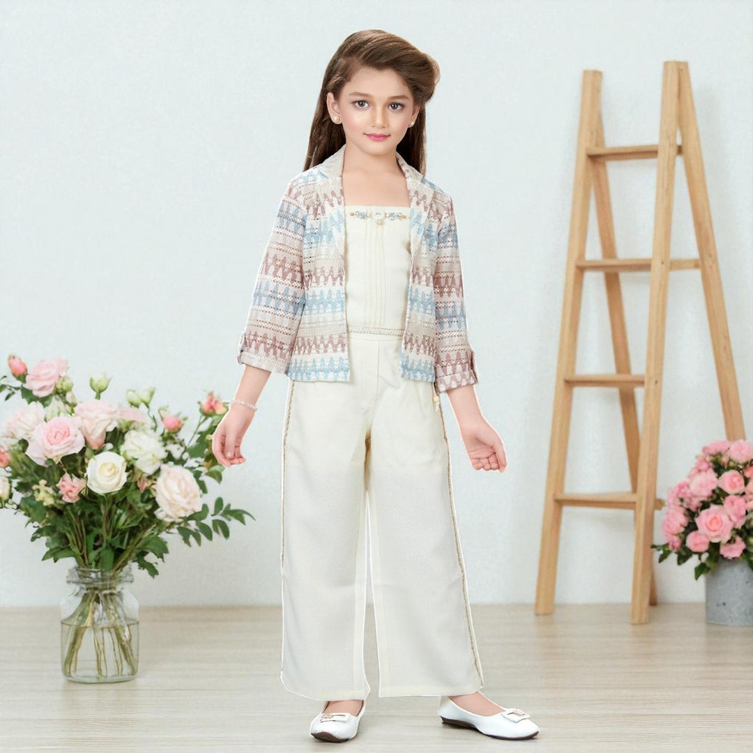 Fawn Co-ord Set for Girls with Printed Jacket