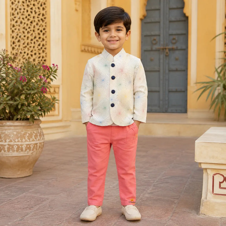 Cream & Peach Jodhpuri Suit for Boys