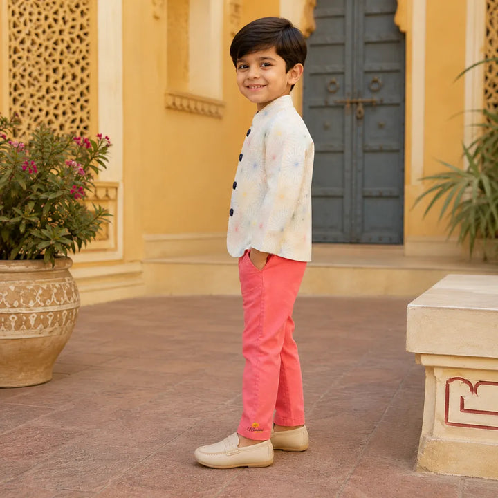 Cream & Peach Jodhpuri Suit for Boys