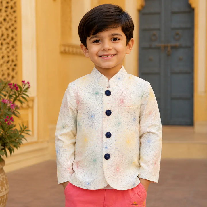 Cream & Peach Jodhpuri Suit for Boys