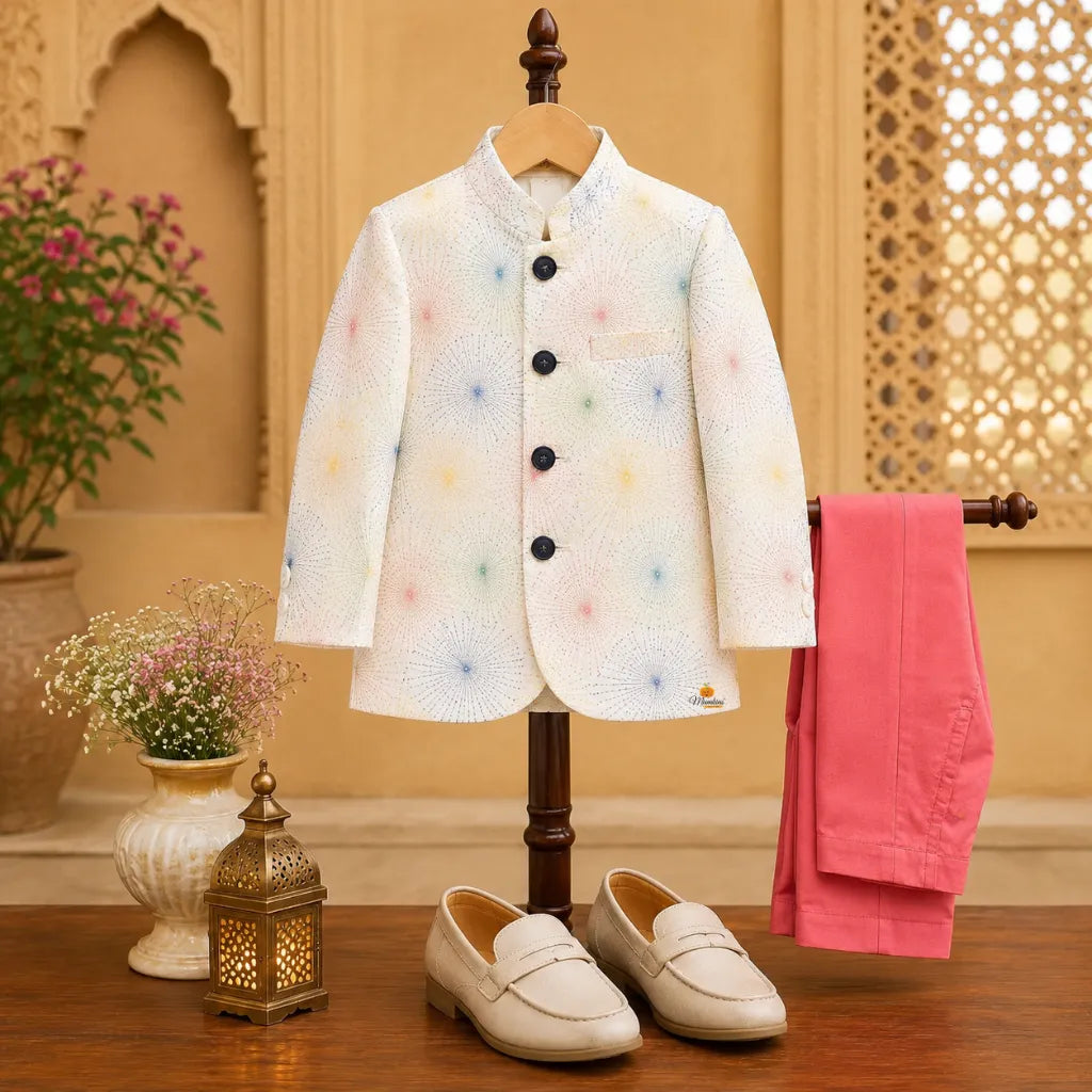 Cream & Peach Jodhpuri Suit for Boys