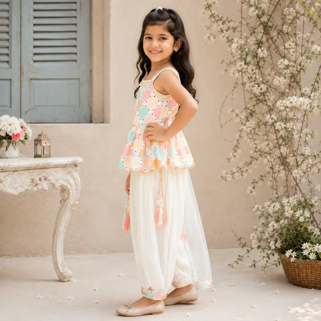 Cream Peplum Girls Palazzo Suit