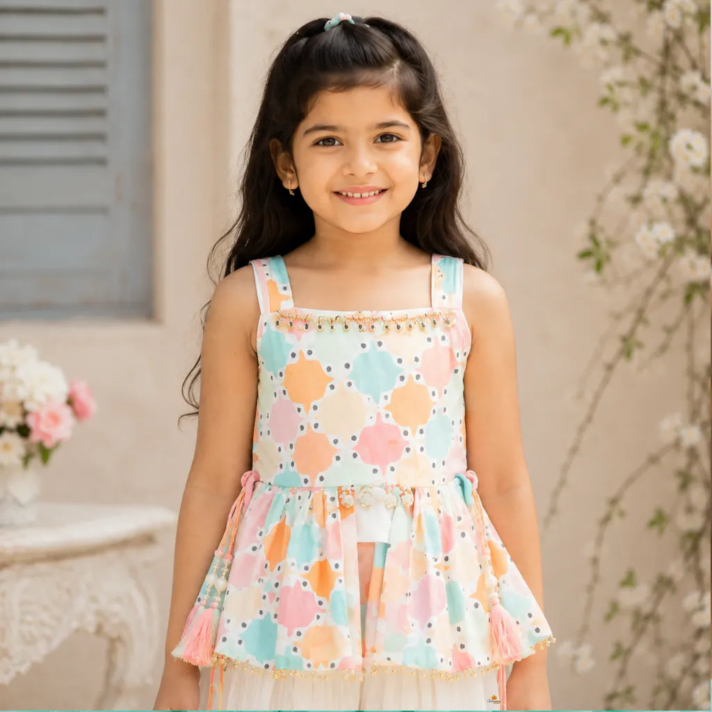 Cream Peplum Girls Palazzo Suit