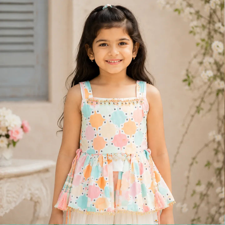 Cream Peplum Girls Palazzo Suit