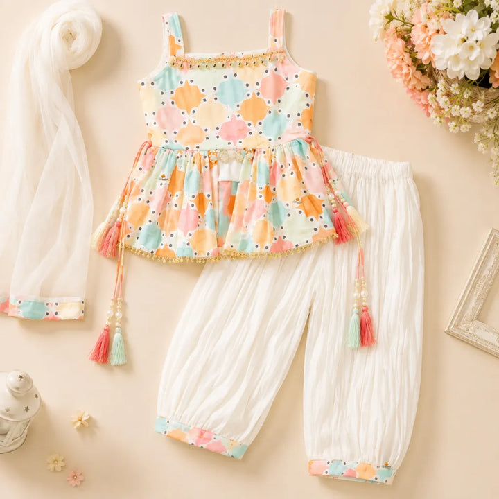 Cream Peplum Girls Palazzo Suit