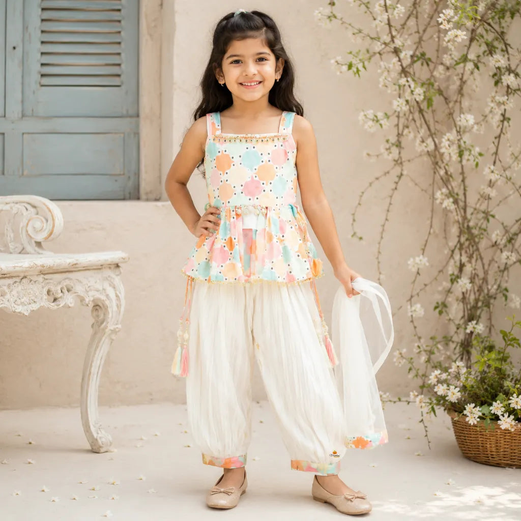 Cream Peplum Girls Palazzo Suit