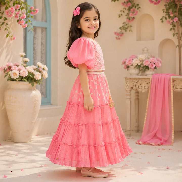 Tomato Sequin Girls Lehenga Choli