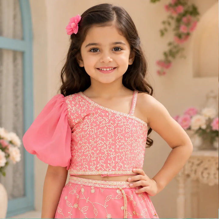 Tomato Sequin Girls Lehenga Choli