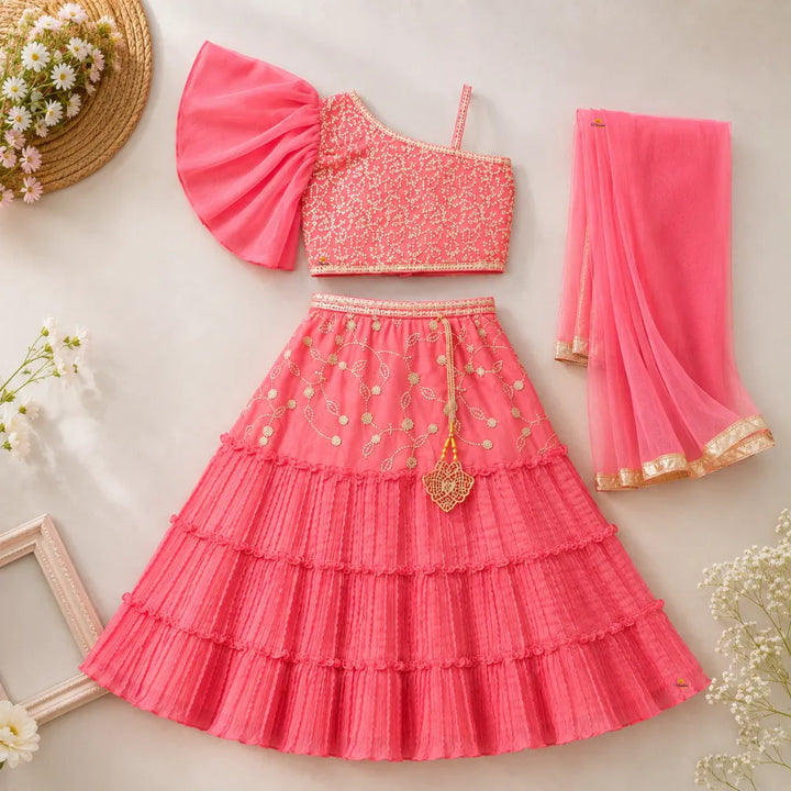 Tomato Sequin Girls Lehenga Choli