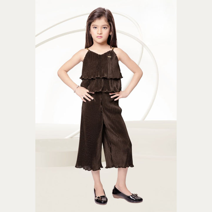Brown Striped Girls Culottes with Top Front 