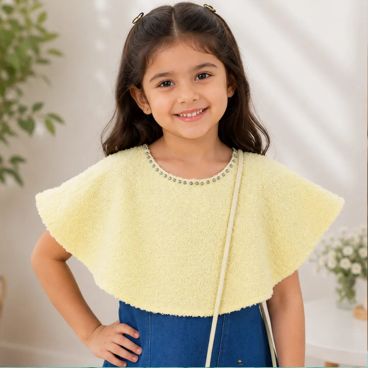 Girls Denim Butterfly Dress with Matching Sling Bag