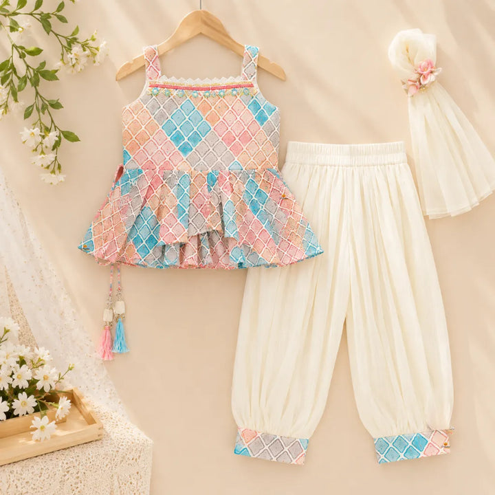 Designer Peplum Kurti with Girls Palazzo Set