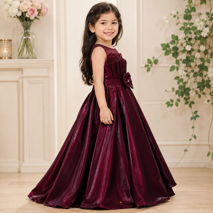 Girls Designer Sequin Party Gown with Bow