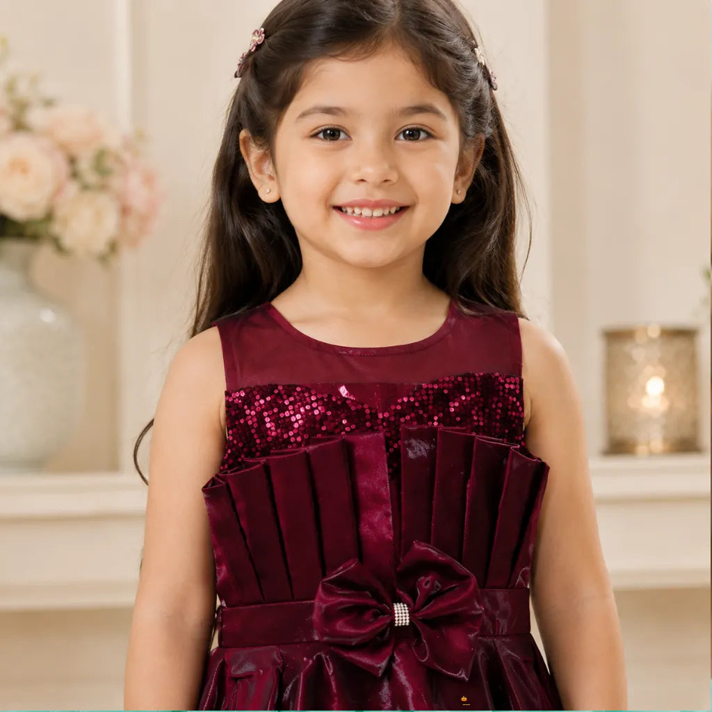 Girls Designer Sequin Party Gown with Bow