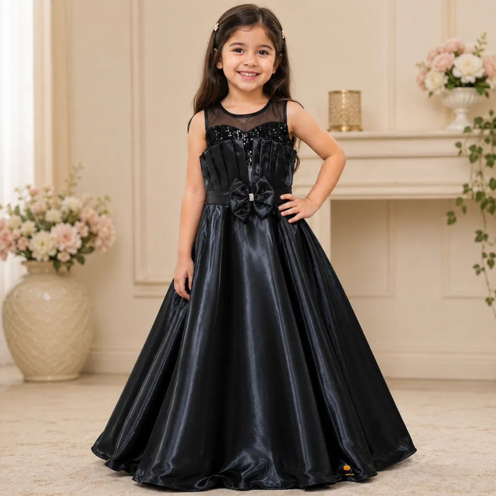 Girls Designer Sequin Party Gown with Bow