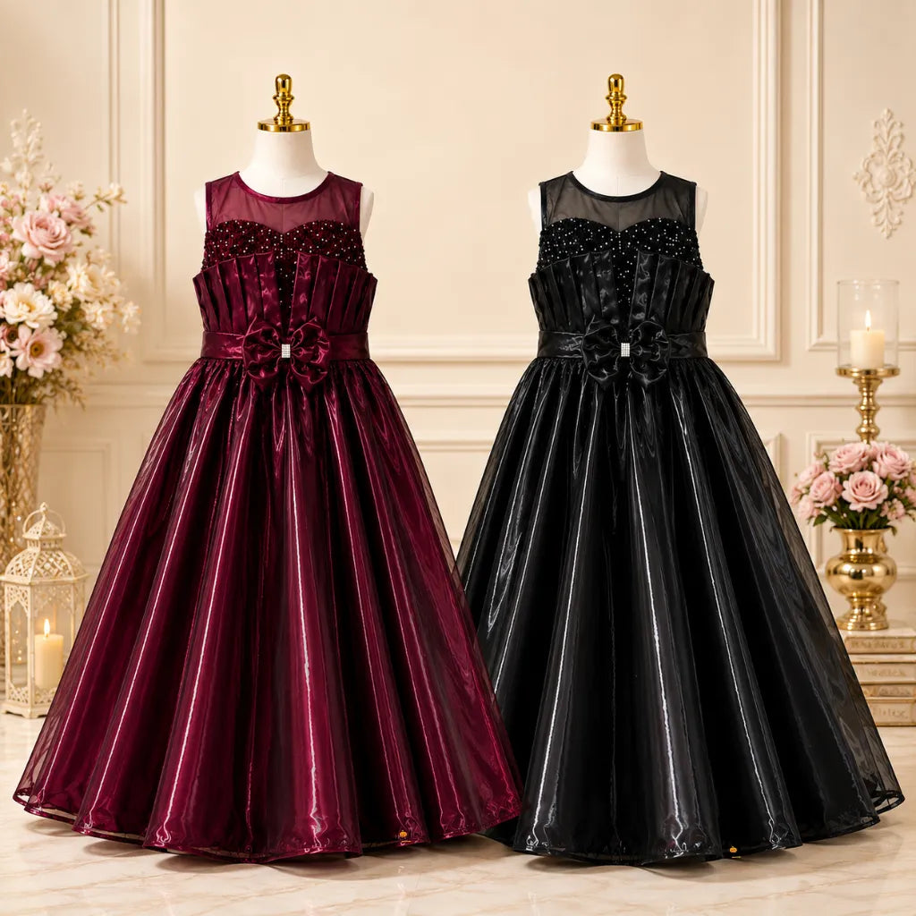 Girls Designer Sequin Party Gown with Bow